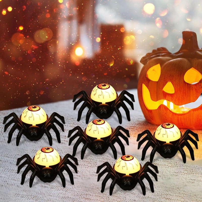 DRomance Halloween Flameless Flickering Candle Lights Battery Operated with 6H Timer, Spooky Spider Red Eyeballs Shaped LED Candles Cute Halloween Decoration Indoor(6 Pack, 2.8" x 3.5" x 1.3") - Image 1